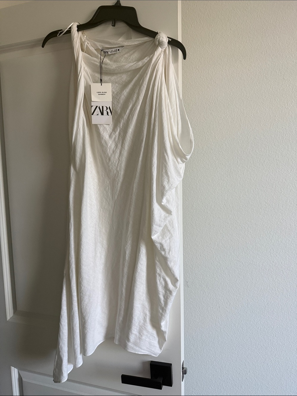 ZARA White Knotted Shoulder Tank Dress